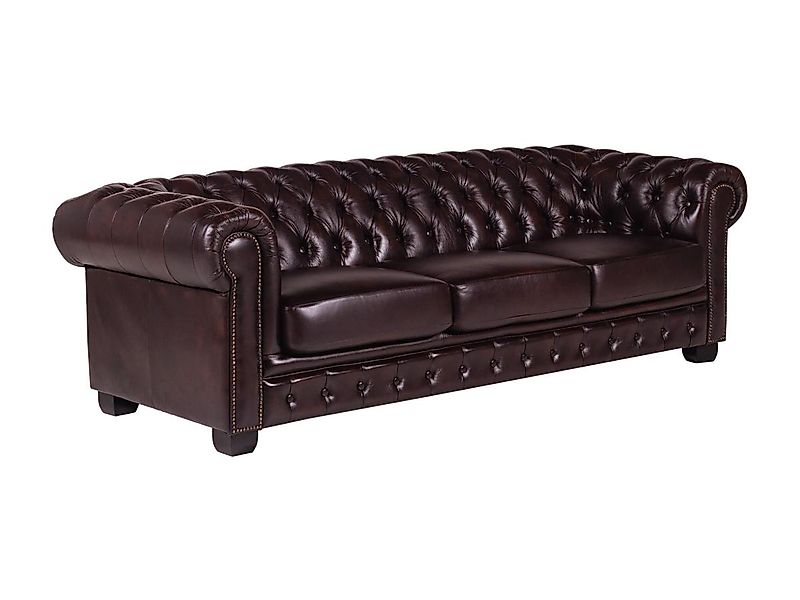 Chesterfield Ledersofa 4-Sitzer - Büffelleder - Rotbraun - BRENTON günstig online kaufen