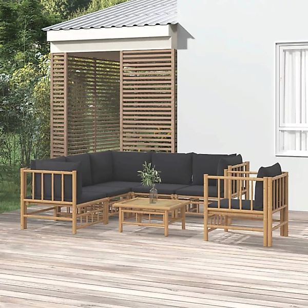 Vidaxl 7-tlg. Garten-lounge-set Mit Dunkelgrauen Kissen Bambus günstig online kaufen