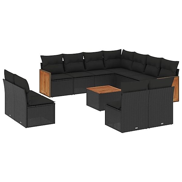 vidaXL 12-Tlg Garten-Sofagarnitur mit Kissen Schwarz Poly Rattan 3227770 günstig online kaufen