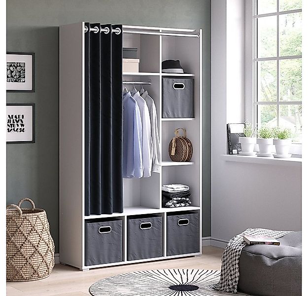 Vicco Kleiderschrank Luigi, Weiß, 105.8 x 178.1 cm mit Vorhang-Kleiderstang günstig online kaufen