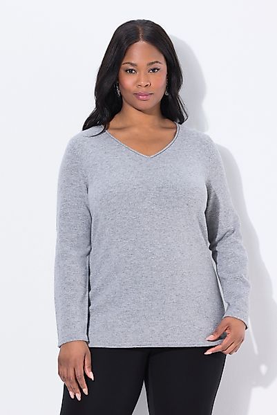 Ulla Popken Strickpullover Merino-Pullover Rollkanten V-Ausschnitt günstig online kaufen