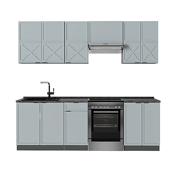 Vicco Fame-Line Küchenzeile Hellblau-grau/Anthrazit 240 cm AP Anthrazit günstig online kaufen