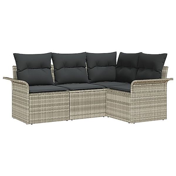 vidaXL Loungesofa 4-teiliges Garten-Sofa-Set mit Kissen Hellgrau Poly-Ratta günstig online kaufen