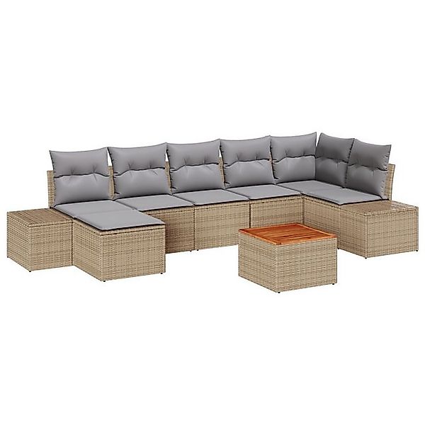 vidaXL Loungesofa Garten Sofa Set 8-teilig Beige und Grau Rattan und Stoff günstig online kaufen