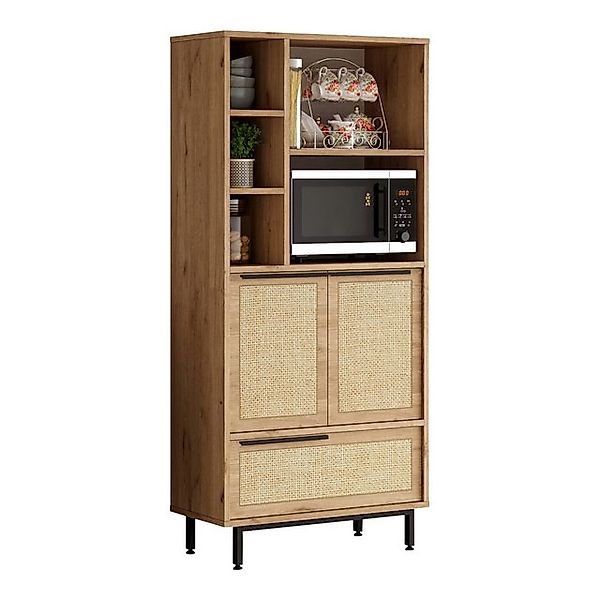 en.casa Küchenbuffet »Kvænangen« 162x75x36 cm Eichenoptik / Rattanoptik günstig online kaufen