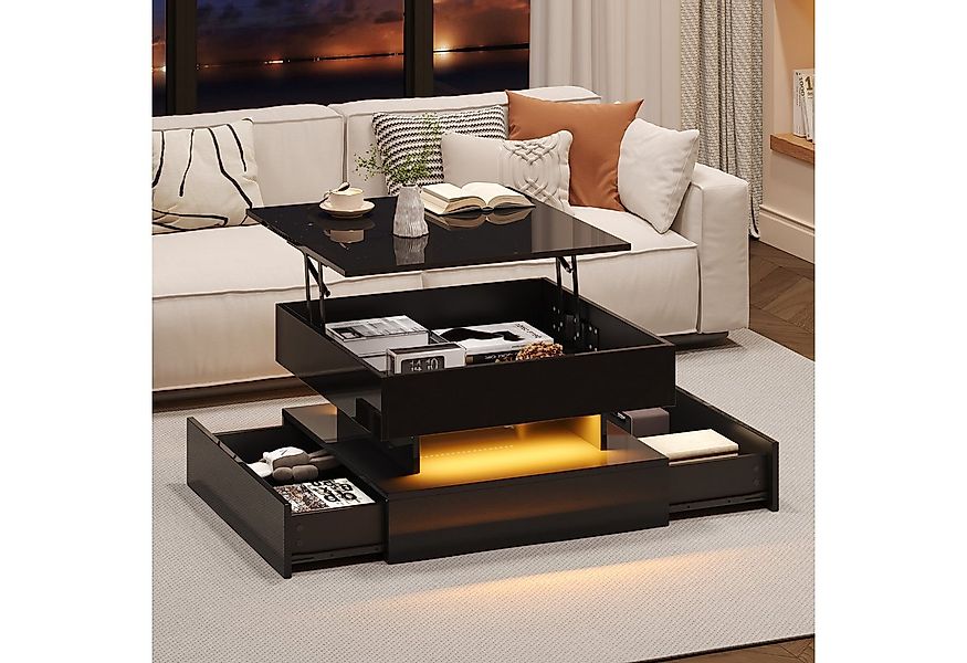 Merax Couchtisch hochglanz Sofatisch anhebbarer Beistelltisch mit LED-Beleu günstig online kaufen