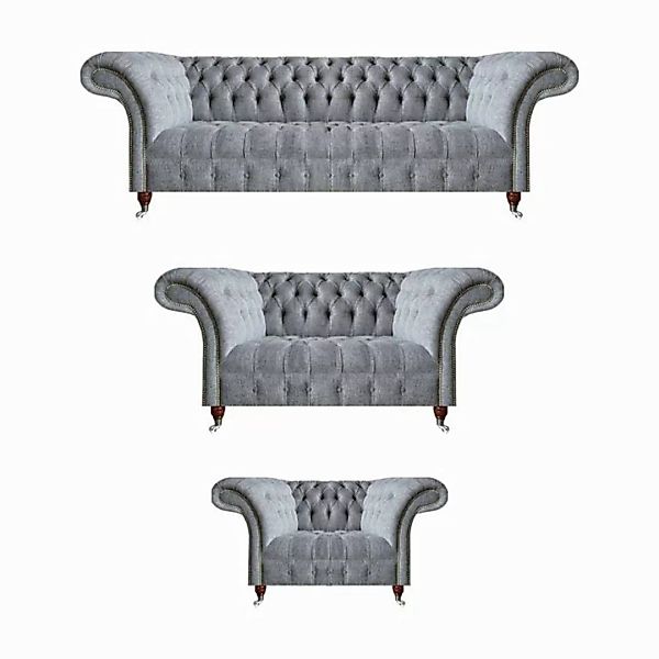 JVmoebel Chesterfield-Sofa Chesterfield Grau Sofas Komplett 3tlg Sessel Des günstig online kaufen