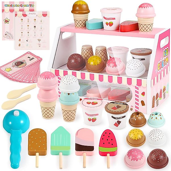 POPOLIC Spielküche Eisdiele Kinder Holz, Kaufladen günstig online kaufen