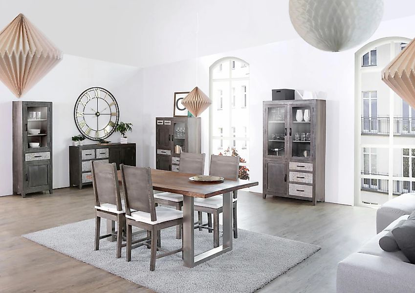 Gutmann Factory Esstisch, Massivholz Mango, mit silberfarbenem Kufengestell günstig online kaufen
