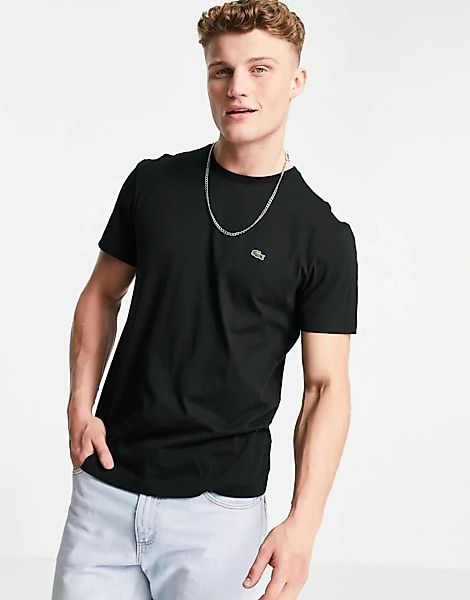 Lacoste – T-Shirt mit Krokodil-Logo in Schwarz günstig online kaufen
