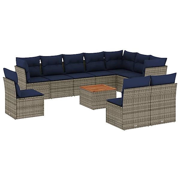vidaXL 11-Tlg Garten-Sofagarnitur mit Kissen Grau Poly Rattan 3256033 günstig online kaufen