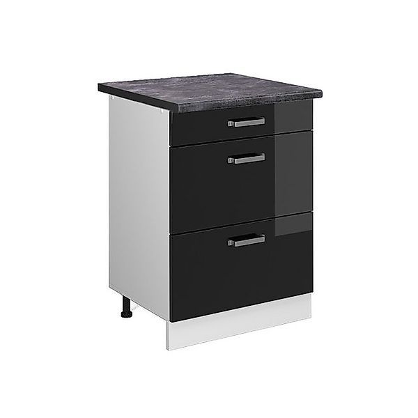 Vicco Küchenunterschrank R-Line Schwarz Hochglanz/Weiß 60 cm mit Schubladen günstig online kaufen