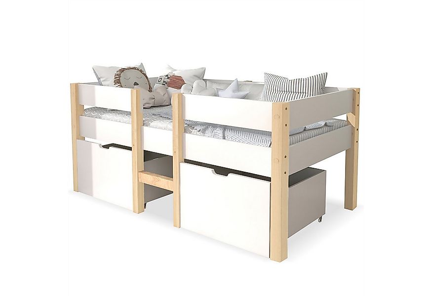 Flieks Kinderbett, Massives Kiefernholzbett Hochbett 90*190cm/90*200cm günstig online kaufen