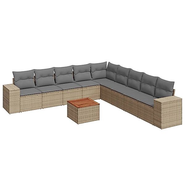 vidaXL 10-Tlg Garten-Sofagarnitur mit Kissen Beige Poly Rattan 3225492 günstig online kaufen