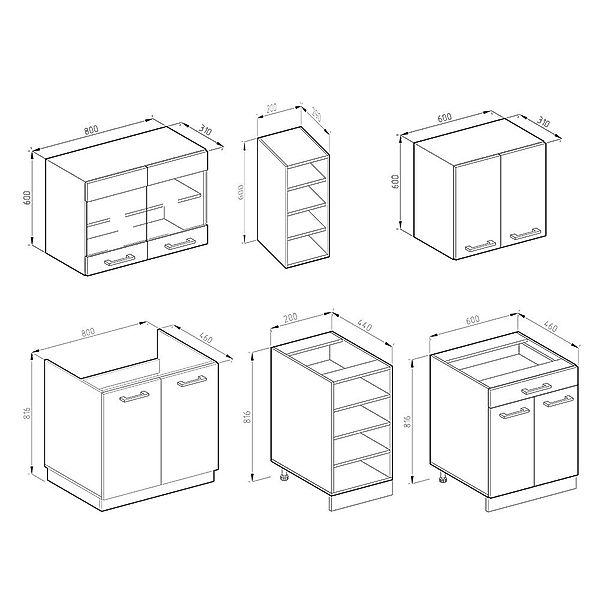 Vicco Küchenzeile R-Line, Edelgrau/Weiß, Ohne Arbeitsplatten günstig online kaufen