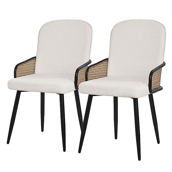 ML-Design Esszimmerstühle 2Er Set Beige mit Stoffbezug Rattan-Optik günstig online kaufen
