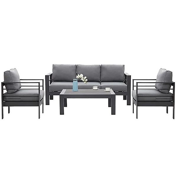 MeXo Gartenmöbel Set aus Aluminium Loungeset für 5 Personen Grau günstig online kaufen