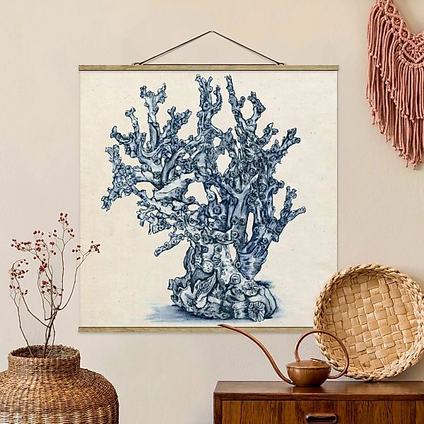 Stoffbild Blumen mit Posterleisten - Quadrat Meereskorallen Studie II günstig online kaufen
