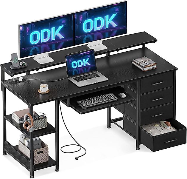 ODK Schreibtisch ODK Schreibtisch mit 4 Schubladen, Tastaturablage, Schwarz günstig online kaufen