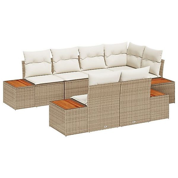 vidaXL Loungesofa 7-teiliges Garten Sofa Set mit Kissen Beige Poly Rattan, günstig online kaufen