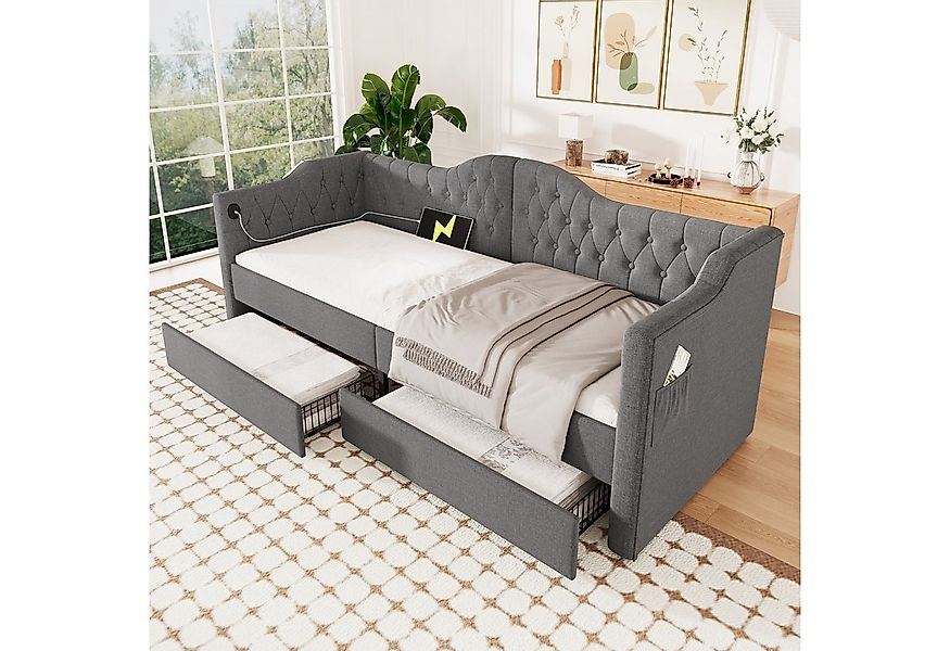 Flieks Daybett, Polsterbett Tagesbett 90x190cm mit Ladefunktion und Schubla günstig online kaufen