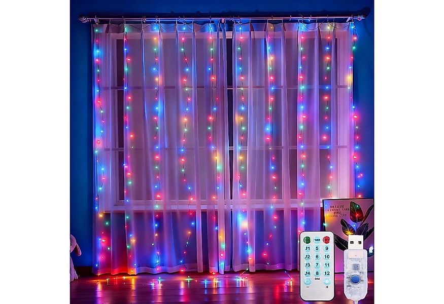 MUPOO LED-Lichtervorhang 3 M X 3 M 300 LED USB Lichterketten Vorhang, 8 Mod günstig online kaufen