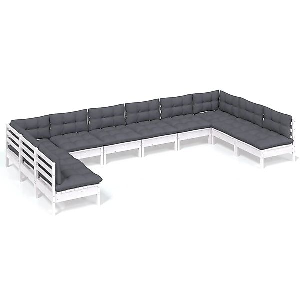 vidaXL 10-Tlg Garten-Lounge-Set mit Kissen Weiß Kiefer Massivholz 3097188 günstig online kaufen