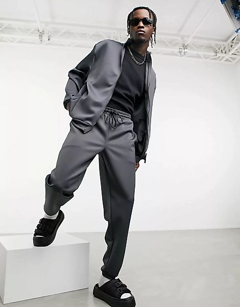 ASOS DESIGN – Oversize-Trainingsanzug mit Jacke & Jogginghose in anthrazitf günstig online kaufen