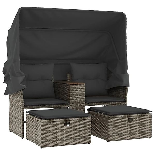 vidaXL Gartensofa 2-Sitzer mit Dach und Hockern Grau Poly Rattan 365801 günstig online kaufen