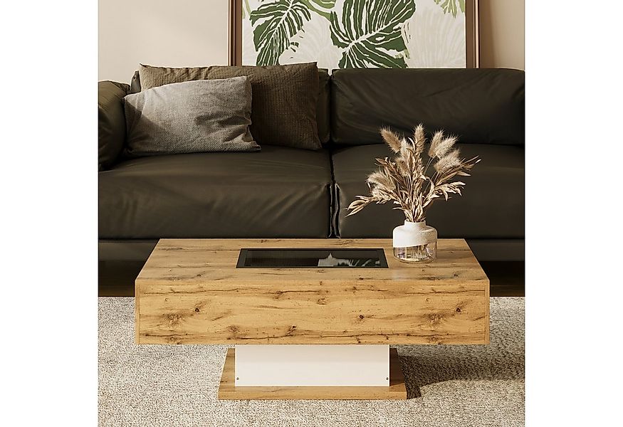 REDOM Couchtisch Moderner Couchtisch mit Glasplatte und LED-Beleuchtung (mi günstig online kaufen