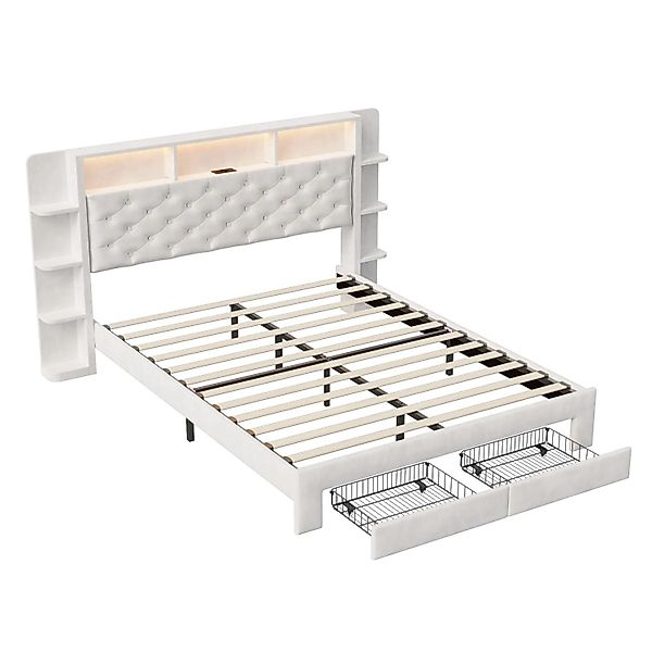 PXloue Bettgestell mit Lattenrost&Stauraum und Ladefunktion Polsterbett 140 günstig online kaufen