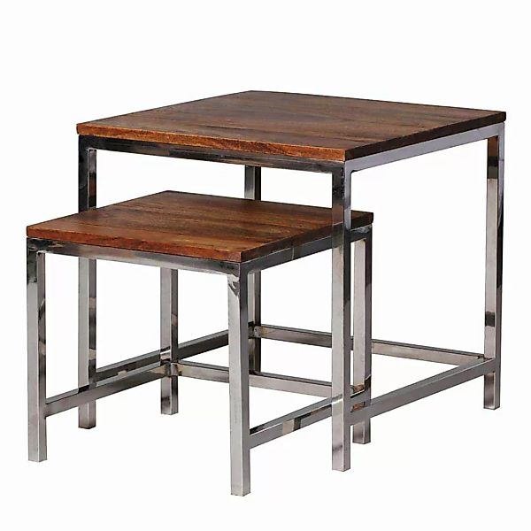 Zweisatztisch aus Sheesham Massivholz Metall verchromt (zweiteilig) günstig online kaufen