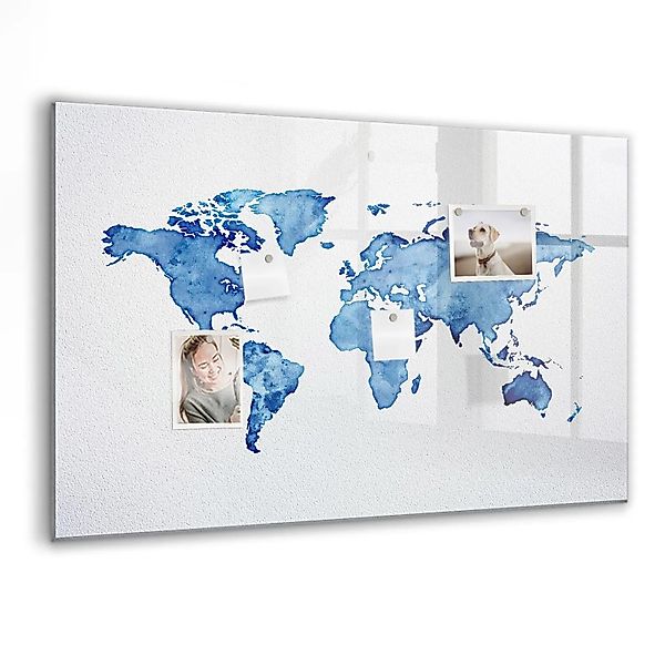 Tulup Glasmagnettafel Aquarell Weltkarte 90x60 cm Glastafel Magnetisch Besc günstig online kaufen