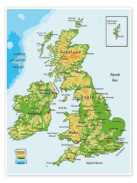 Posterlounge Poster Editors Choice, Topografische Karte von Großbritannien günstig online kaufen