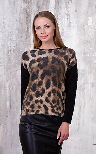 Passioni Strickpullover Kuschelweicher Pullover mit Leo-Muster günstig online kaufen