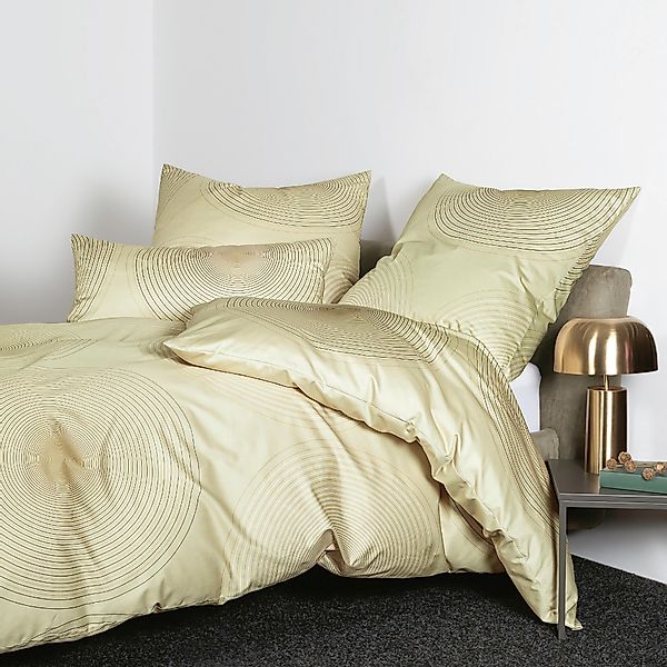 Janine Interlock Jersey Bettwäsche Carmen 55086-06 Kreise grün 135x200 günstig online kaufen