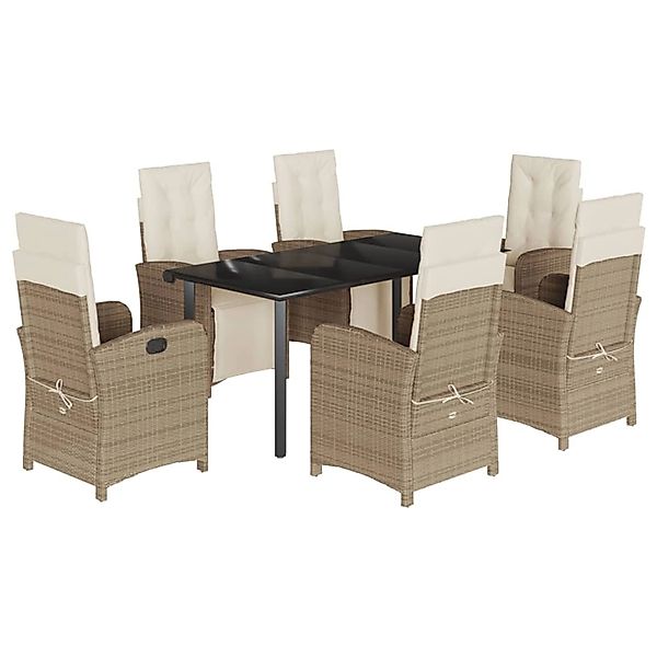 vidaXL 7-Tlg Garten-Essgruppe mit Kissen Beige Poly Rattan 3212581 günstig online kaufen