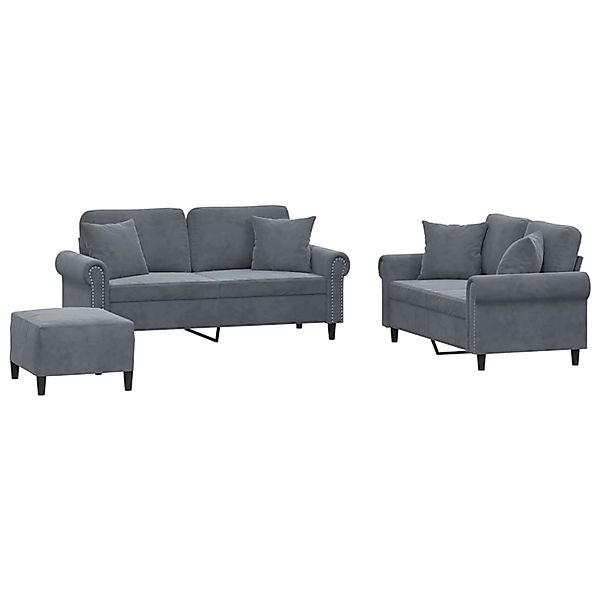 vidaXL 3-Tlg Sofagarnitur mit Kissen Dunkelgrau Samt 3202241 günstig online kaufen