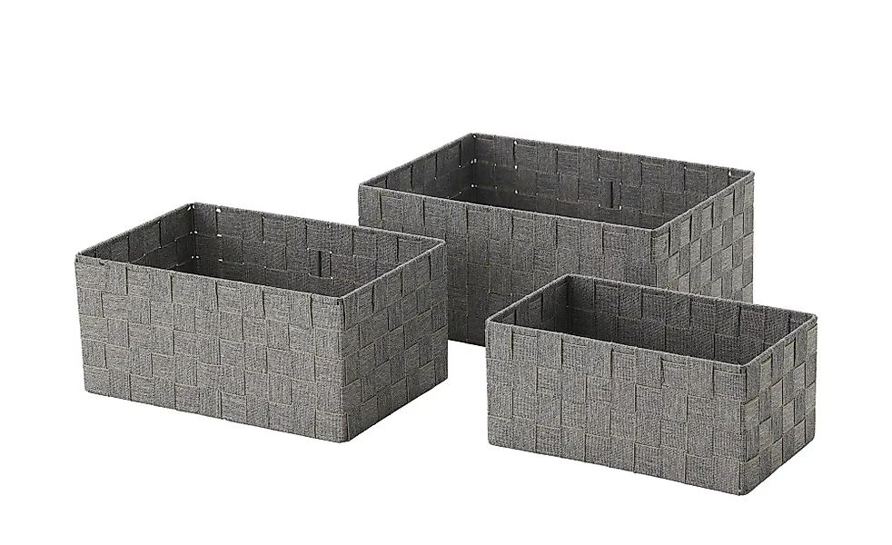 HOME STORY Aufbewahrungskorb  3er Set   ¦ grau ¦ Polyester,Metall ¦ Maße (c günstig online kaufen