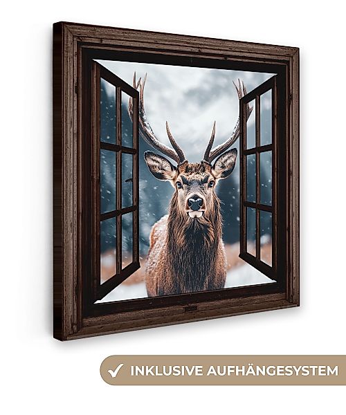 OneMillionCanvasses® Leinwandbild Fenster - Hirsche - günstig online kaufen