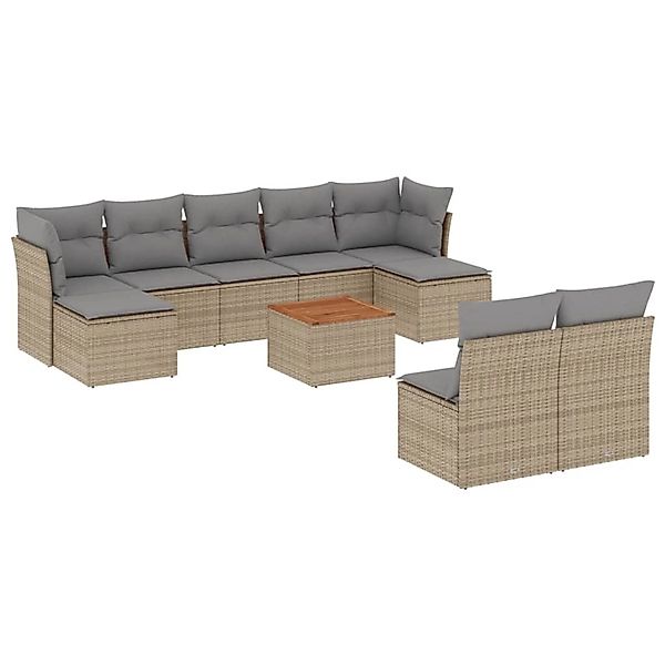 vidaXL 10-Tlg Garten-Sofagarnitur mit Kissen Beige Poly Rattan 3223861 günstig online kaufen