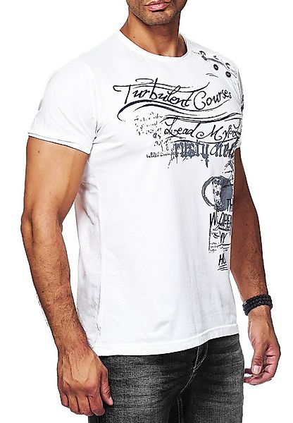 R-NEAL T-Shirt T-Shirt Herren Seitliche Knopfleiste Oil Washed mit Front Pr günstig online kaufen