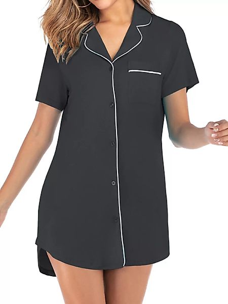Frauen Baumwolle T-Shirt Nachthemd Einfacher Revers Kragen Kurzarm Plus Grö günstig online kaufen