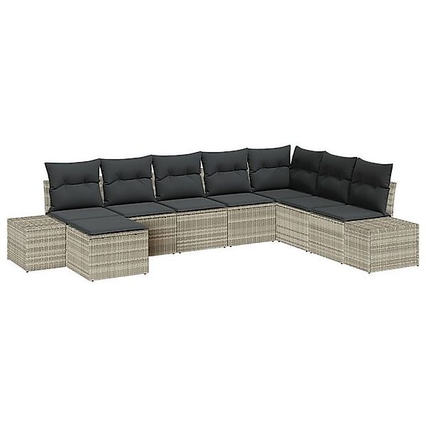 vidaXL Loungesofa 8-tlg. Garten-Sofagarnitur mit Kissen Hellgrau Poly Ratta günstig online kaufen