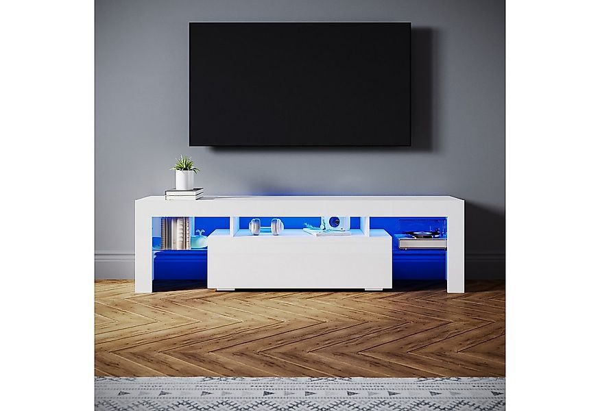 SONNI Lowboard Lowboard 160 cm Breite, Modern in Weiß & Schwarz, LED-Lichte günstig online kaufen