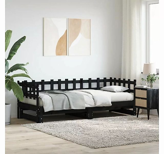 furnicato Bett Tagesbett Ausziehbar Schwarz 2x(80x200) cm Massivholz Kiefer günstig online kaufen