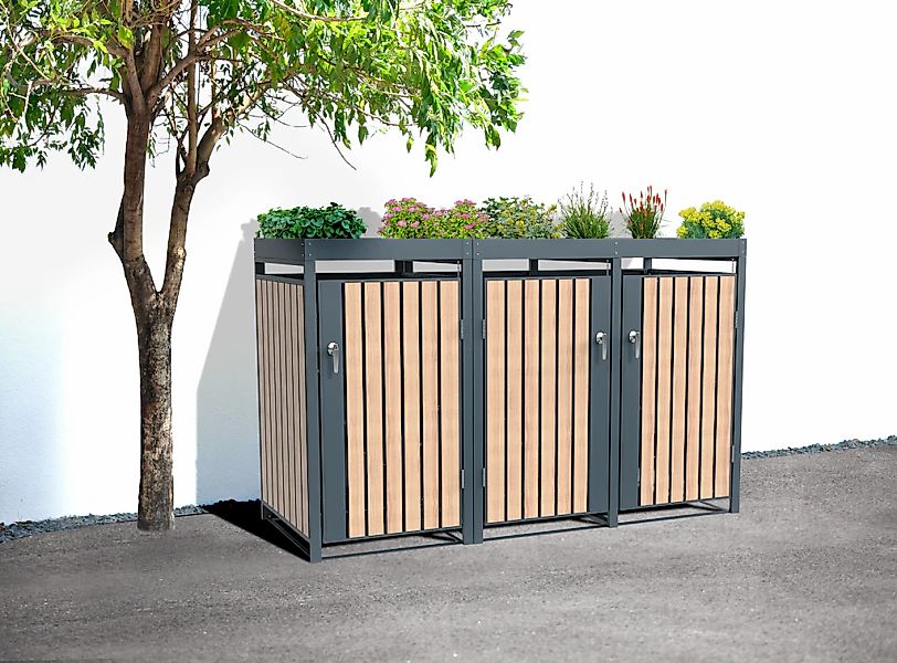 Westmann Mülltonnenbox Planta 3 x 240, Anthrazit/Holzoptik 84 x 200 x 124,5 günstig online kaufen