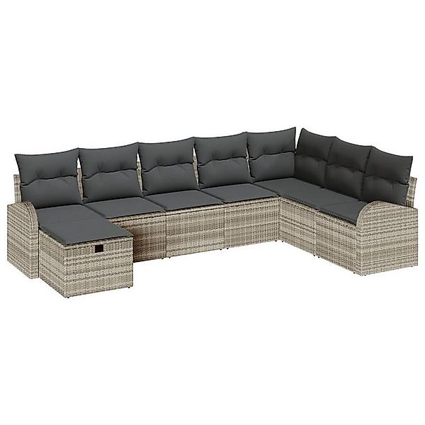 vidaXL Loungesofa 8-teiliges Garten-Sofa-Set mit Kissen Hellgraues Poly-Rat günstig online kaufen