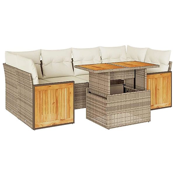 vidaXL 7-Tlg Garten-Sofagarnitur mit Kissen Beige Poly Rattan Akazie 332767 günstig online kaufen