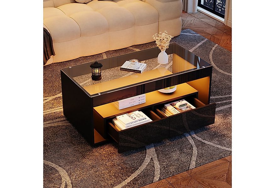 STILVORA Wohnzimmer-Set Couchtisch schwarz,Hochglanz-Wohnzimmertisch mit LE günstig online kaufen